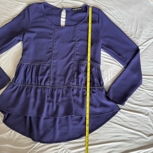Harlowe & Graham Deep Purple Long Sleeve Blouse Ruffle Tiered Blouse - Picture 3 of 8